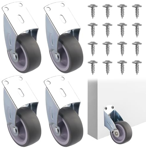 4 Pezzi Piccole Ruote per Mobili Viti Incluse, Ruote Profilo Fisse, Non Girevoli Piccole Mobil, Silenziose Basso Profilo Fisse Pesanti, per Piccoli Elettrodomestici, Cassetti, Carrelli, Bagagli