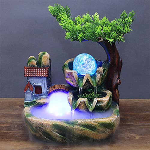 Indoor Fountain Rockery Tabletop Fountain with an Atomizer Elaxation Water Feature Meditation Desktop Fountains for Home Office Decor or Giving 7.9' x 5.9'' x 9.8'' with LED Light & Fish Bowl