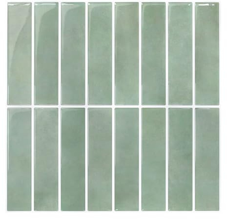 Piastrelle Adesive Cucina Bagno 3D, Verde Vintage, Mattonelle Adesive Bagno, 10 Pezzi Murali Autoadesivo Cucina Decorativi, Impermeabili e Facili da Pulire(30,5x30,5cm)