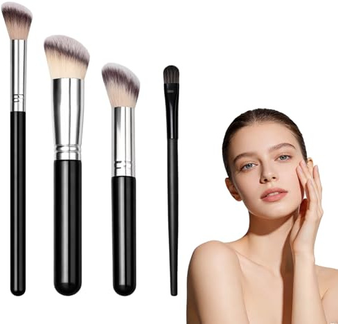 4 pinceles de maquillaje, que incluyen pinceles correctores, pinceles de base y pinceles de maquillaje de detalles, adecuados para el desvanecimiento, la corrección y el modelado diario
