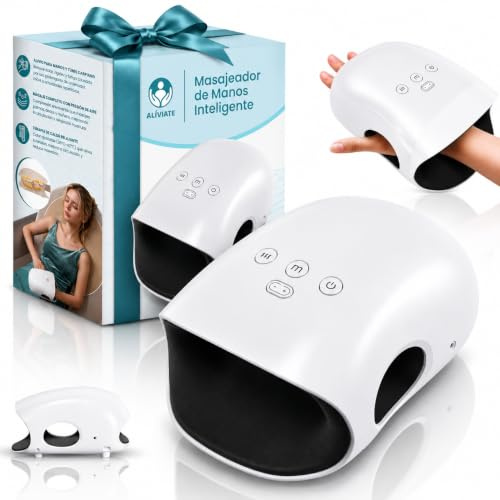 ALIVIATE - Masajeador de Manos Electrico con Calor - Guante Artritis Manos Aliviante con 3 Modos y Temporizador - Masajeador Tunel Carpiano Ideal para Regalo.