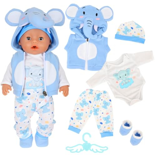 Miunana Dockkläder, kläder, kläder, kläder för 35–45 cm babydockor, blå | Dockor kläder med mössa huvväst byxor strumpor klädhängare för 14–18 tum född babydockor modedockor Reborn dockor