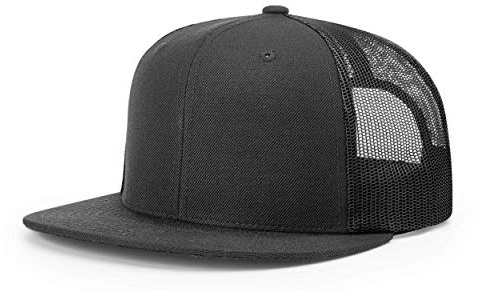 Richardson Unisex 511 Flatbill Trucker Adjustable Snapback Baseball Cap, Solid Black, One Size Fits Most