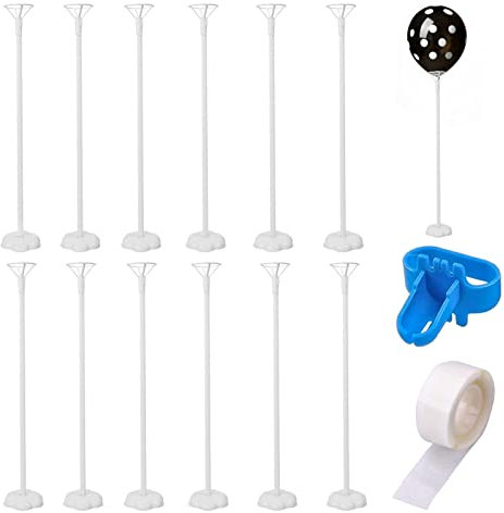 Reusable Balloon Holder Fastener, Table Balloons Stand Kit, Table Balloon Stick Holder with Cup and Base, Sturdy Dining Table Balloon Display Stand for Wedding Birthday (12PCS White)