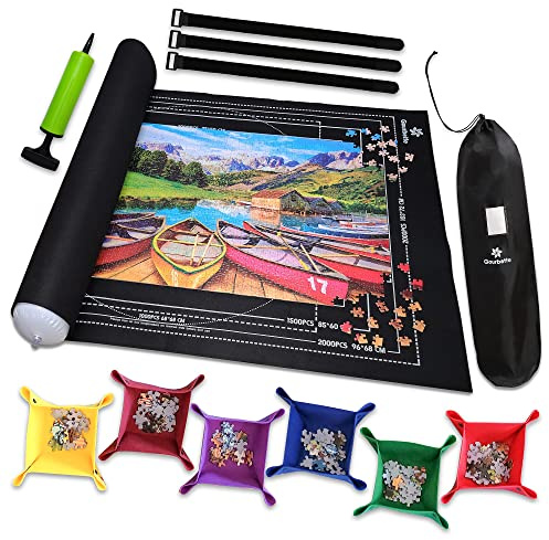 Gourbette Black 2000 Pieces Jigsaw Puzzle Mat Roll Up | Unique Design, Portable Puzzle Board for Adults, Stow and Go Puzzle Saver | Puzzle Keeper Storage Saver 2000 1500 1000 500 Piece Puzzles