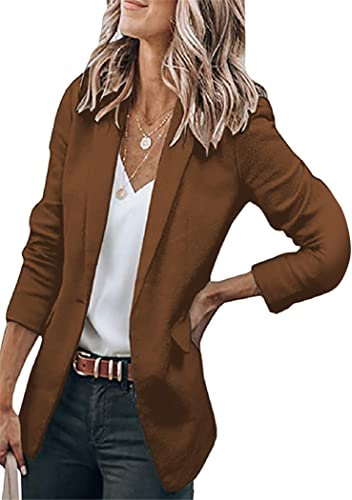 OMZIN Damen Revers Langarm Business Blazer Jacke Mantel Plus Size Elegant Outwear Braun M