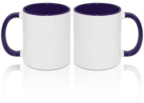 MR.R Lot de 2 tasses à café à sublimation de 325 ml, blanc avec couleur intérieure violette, poignée, porcelaine, tasse, tasse à café, 31 oz, classique, maison, toutes les occasions