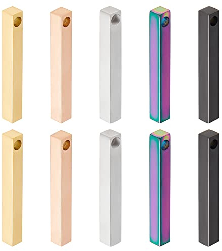 DICOSMETIC 10pcs 5 Couleurs Barre Breloques en Acier Inoxydable Estampage Étiquette Blanc Pendentif Noir/Or/Or Rose/Arc-en-Ciel Couleur Rectangle Étiquette Breloques pour la Fabrication de Bijoux