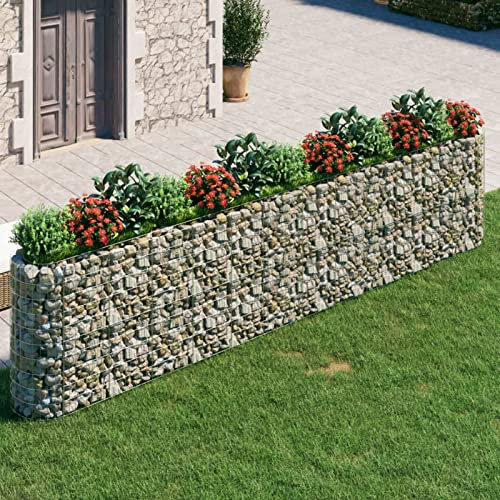 ZEYUAN Gabionen-Hochbeet, Kräuterspirale, Hochbeet Im Garten, Pflanzkübel, Pflanzsteine, Verzinktes Eisen 470x50x100 cm