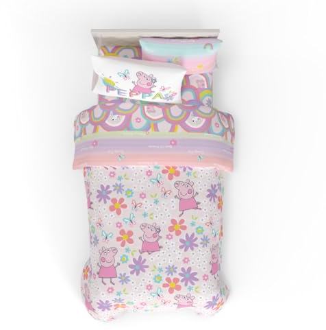 Peppa Pig Kids Bedding Super Soft & Cozy Reversible Microfiber Comforter and Sheet Set with Sham, 5 Piece Twin Size, (Officially Licensed Product) by Franco