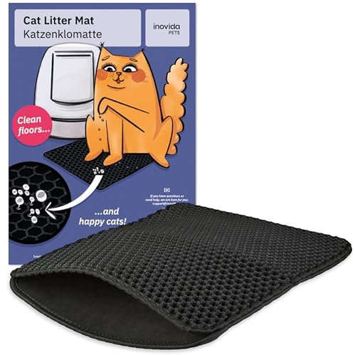 Katzenklo Matte Schwarz XS : Katzenmatte 30x40cm Waschbar Extra Klein – Katzenstreu Auffangmatte – Platzsparende Katzentoilette Matte – Katzentoilette Vorleger – Katzenklomatte von Inovida
