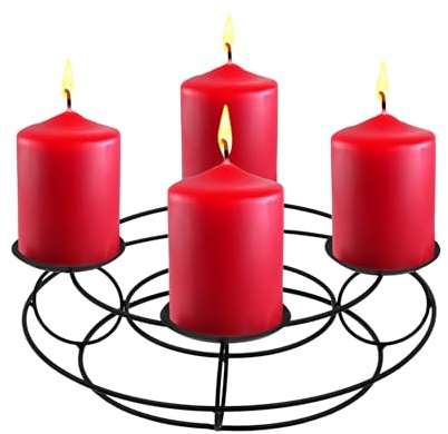 Corona dell'Avvento in metallo nero con picche – 29 cm – Portacandele con 4 supporti per candele in vera cera – Natale Avvento inverno tavolo decorazione cestino a griglia