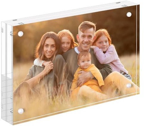 SAREAL 5x7 Magnetic Acrylic Frame - 20mm Ultra-Clear Double-Sided Display | 13x18 CM Frameless Floating Photo Frame | Premium Desktop Art Gallery