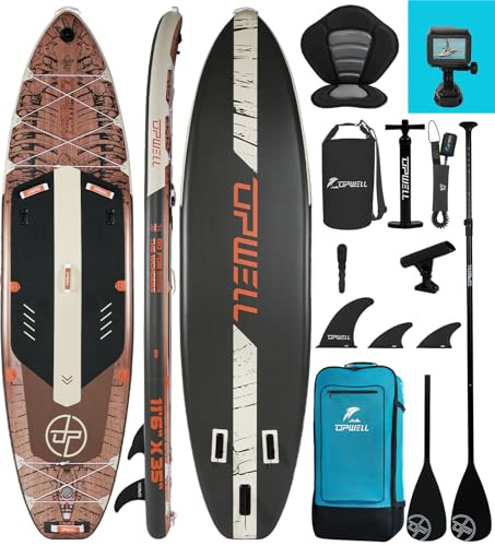 UPWELL Planche de Stand up Paddle Gonflable Extra Large 350 x 89 x 15 cm pour la pêche, avec siège, 2 + 1, pour Adultes, Jurassic