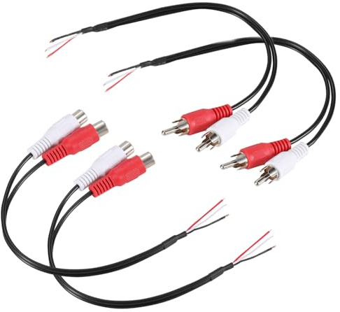 Greluma 4 Pcs Adaptateur RCA mâle double et femelle double vers extrémité ouverte à fil nu, connecteur RCA mâle et femelle vers câble à 2 broches pour haut-parleurs d'amplificateur