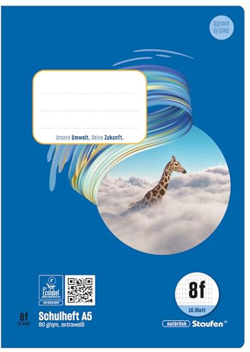 Staufen Style Schulheft - 10 Hefte je 16 Blatt, DIN A5, Lineatur 8f (5x7 mm rautiert), 80 g/m² Papier