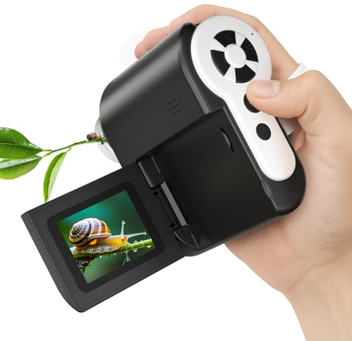 USCAMEL Microscope Numérique Enfants Portable: 1000X Grossissement, Écran HD 2”, Connectivité USB, Kit de Lames Inclus, Petiscope de Poche Outil Éducatif pour Enfants 7-12 Ans (Noir)