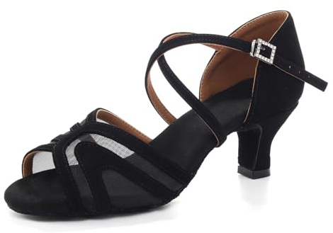 Uonpie Latin Ballroom dansskor för kvinnor 5 cm klack dans övning, svart, 39 EU