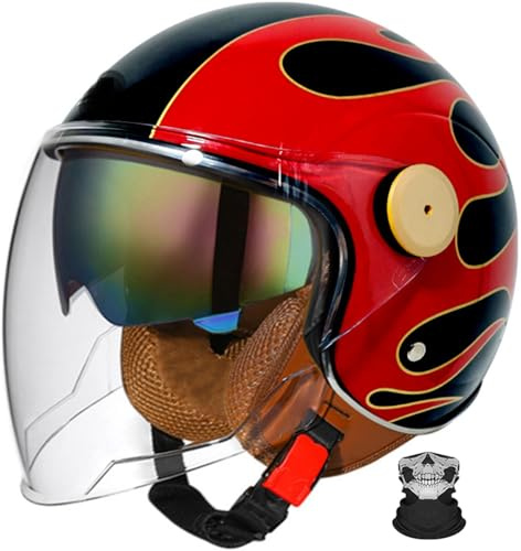 3/4 Casco Jet, Capacete Moto Vintage, Capa Forro Cómodo Cascos Jet Homologado Dot/ECE Cascos Moto Adecuado para Adulto Hombre Mujer Casco Moto Vintage 3,XL