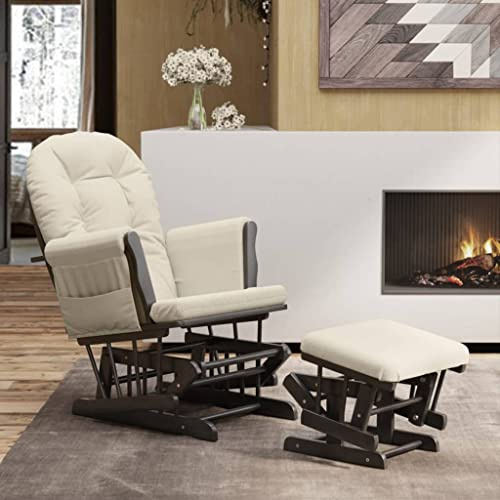Genérico Sillón de Lactancia con Taburete Tela Blanco Crema,Mobiliario,Sillas,Mecedoras-351668