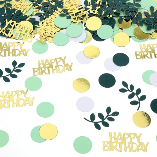 200Pcs Ymapinc Sage Green Happy Birthday Confetti, Green and Gold Confetti for Table Scatter, Birthday Table Decorations for Party/Baby Shower