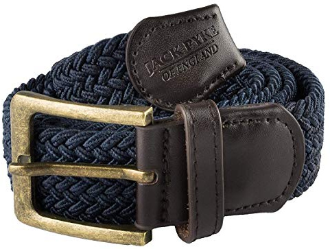 JACK PYKE Countryman Elasticated Belt for Men, Woven Stretch Belt with Leather Ends, Adjustable Up to 54in Waist, Ideal for Countrywear, Hiking, Shooting and Daily Use - Navy