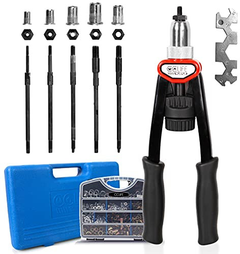 CCLIFE Nietmutternzange Set Nietmutternzange Gewinde Nietzange mit 650 Nietmuttern M3 M4 M5 M6 M8 M10 M12