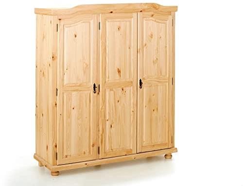 Dmora Armario de Tres Puertas batientes de Pino Macizo, Color Roble, 150 x 180 x 56 cm
