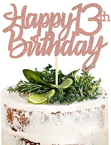 Sumerk 13 Pack 13th Birthday Cake Toppers for Birthday Party Decorating Supplies Rose Gold