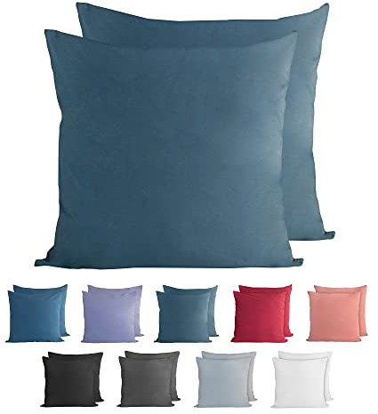 Komfortec 100% Baumwolle Kissenbezüge 2er Set 40x40 cm, Superweicher Premium Jersey Kopfkissenbezug 150 g/m², Kissenhülle, Petrolblau