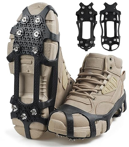 Crampons Ice Cleats for Shoes and Boots Traction Snow Cleats with 9 Studs Snow Cleats Chains Non Slip Rubber Crampons for Hiking Boots Men Women Ice Snow Winter Walking Climbing Fishing (XL)