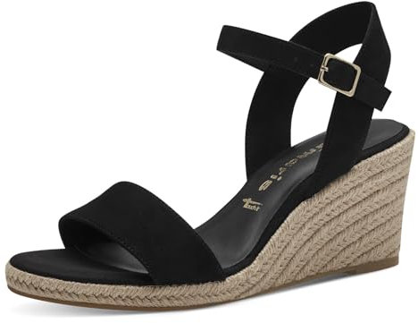 Tamaris Damen Plateau Sandalen Textil Vegan Keilabsatz Sommer; BLACK/schwarz; 37
