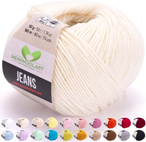 MeriWoolArt® Natürlich Baumwollgarn zum Stricken und Häkeln, Textilgarn, Stoffgarn, Baby Wollgarn für Handarbeiten, Babykleidung, Amigurumi, Babydecke, Pullover, Mützen und Accessoires