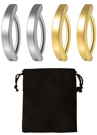 MEMOFYND - Juego de 4 anillos de ombligo de acero inoxidable, 1 bolsa de terciopelo negro, anillos curvados invertidos, con clip, para niñas y mujeres