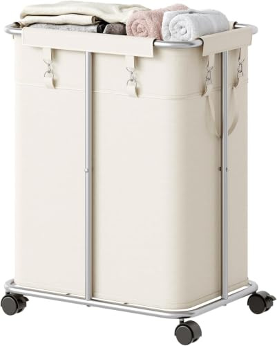 HOOBRO Cesto para Ropa Sucia con Ruedas, Carro de Lavandería, Clasificador de Ropa de 170 L con Bolsa Extraíble, Móvil o Bloqueable, Dormitorio, Lavadero, Blanco Crema ESW05XY01