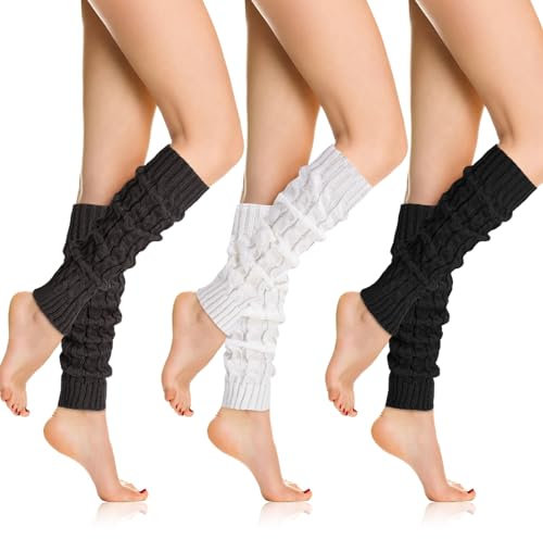 Apricitie 3 Paare Damen Beinwärmer,Gestrickte Winter Beinstulpen Beinlinge Stricken Legwarmers Strümpfe Beinstulpen Lange Beinwärmer Stiefel Socken für Damen Mädchen