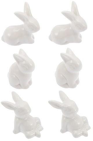 LIFKOME 6 lepre pasquale, sculture di coniglio, in porcellana, regali di Pasqua, per bambini, statuette di coniglio, statuetta in miniatura, coniglio, decorazione per feste, colore bianco, piccoli