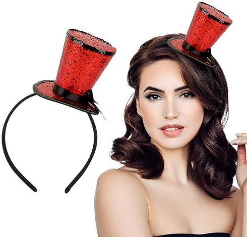 BOFUNX Haarreif mit Hut Fasching Haarschmuck Mini Top Glitzerhut Pailletten Zylinder Haarband Kopfschmuck für Silvester Karneval Halloween Party Kostüm Zubehör