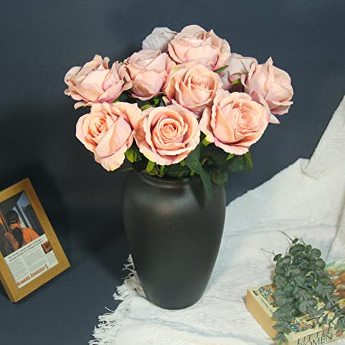BeautifulU Künstliche Champagnerrosen, großer Kopf, klassischer und Retro-Samt-Rosenstrauß für Tafelaufsätze, Zimmer, Küche, Café, Büro, Party, Hochzeit, Geschenk, Weihnachten und mehr, Dekoration, 10