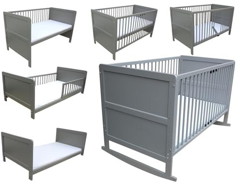 Kinderbett Juniorbett Beistellbett Wiege 140x70 cm 4in1 mit Matratze grau