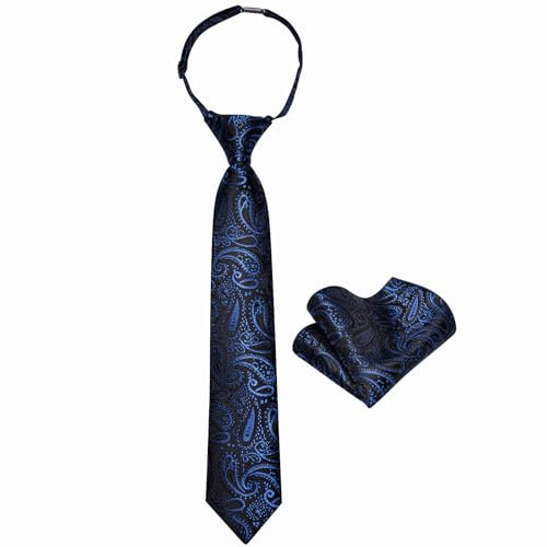YourTies Seidenkrawatte, vorgebunden, Reißverschluss, verstellbare Krawatte für Kinder, Hochzeit, Abschluss, Schule, Uniformen, Blaues Paisley, Medium