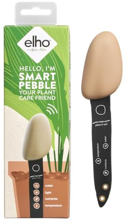 Elho Smart Pebble - Contatore Intelligente per Piante - Sensore di umidità, Luce e Fertilizzante per Interni - Cura delle Piante con App - L 4,0 x P 5,0 x A 17,3 cm - Marrone/Marrone Terroso