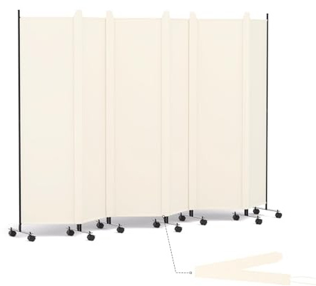 HIDODO 6 Panel Room Divider Folding Privacy Screen, Freestanding Room Partition with Lockable Wheels, Portable Wall Divider for Room Separation, 119 W x 70 H, Beige
