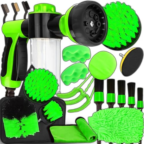 Retoo 21 Pcs Auto Reinigungsset Autopflege Set, Reinigung Bürsten, Mikrofasertücher, Felgenbürste, Autowaschbürste, Waschset für Innenraum und Außen, Akkuschrauber-Bürsten