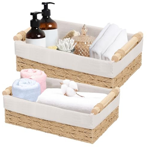 2 Pezzi Cestini Portaoggetti Rettangolari, Cesta Portaoggetti in Giacinto, Cestino in Vimini, Cestino Portaoggetti intrecciato per Bagno,Cassetti,Tavoli,Cassettiere,Cucine,Soggiorno (pessimista)