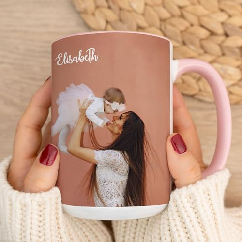 Wanapix | Taza XL Personalizada con Foto y Texto | Capacidad de 440ml | Taza Grande de Cerámica con Diseño Único | Regalo Original | Apta para Microondas | Interior y Asa Color Rosa