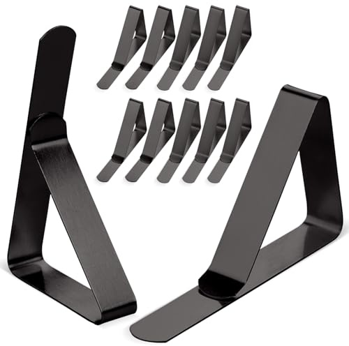 quxup Pince Nappe Professionnelle, 12 Pièces Clips de Table en Acier Inoxydable, Noir, 7.5x4.5 cm, pour Tables 2.5-4.5 cm d'Épaisseur, Résistant à la Rouille