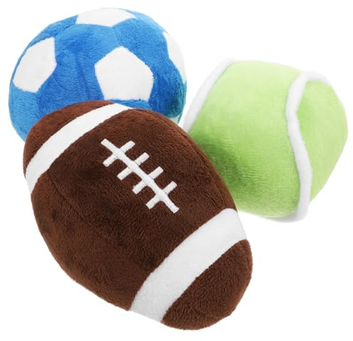 ROMISBABA Peluche Sport pour Chiens et Chats Balle Résistante à Mâcher Set de Balles Sportives Miniatures Peluche Douce Football et Rugby pour Activité Interactive et Entraînement Intérieur