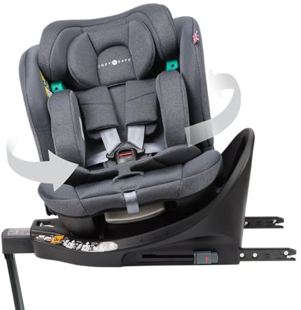 Cozy N Safe Stanford i-Size 360 Rotating Car Seat 40-150cm, ISOFix & Support Leg, Rear & Forward Facing, 5 Recline Positions, Adjustable Headrest, Side Impact Protection, Birth to 12 Years (Slate)