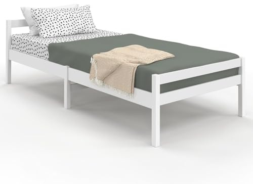IDMarket – Cama individual Harper 90x190 cm con somier de madera, color blanco
